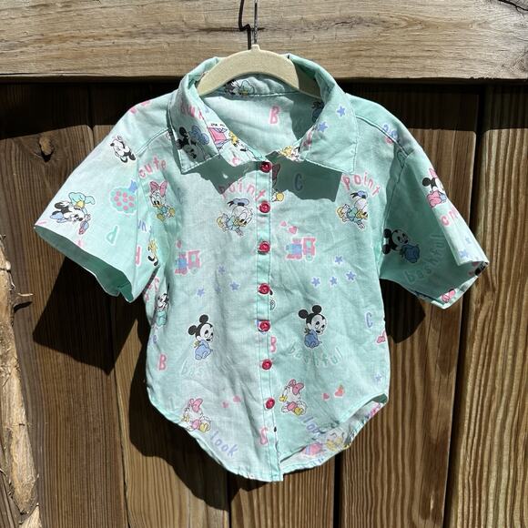 Vintage Disney Babies‎ Mickey Mouse Pluto Plaid Button Down Shirt Size 4T - Picture 1 of 7
